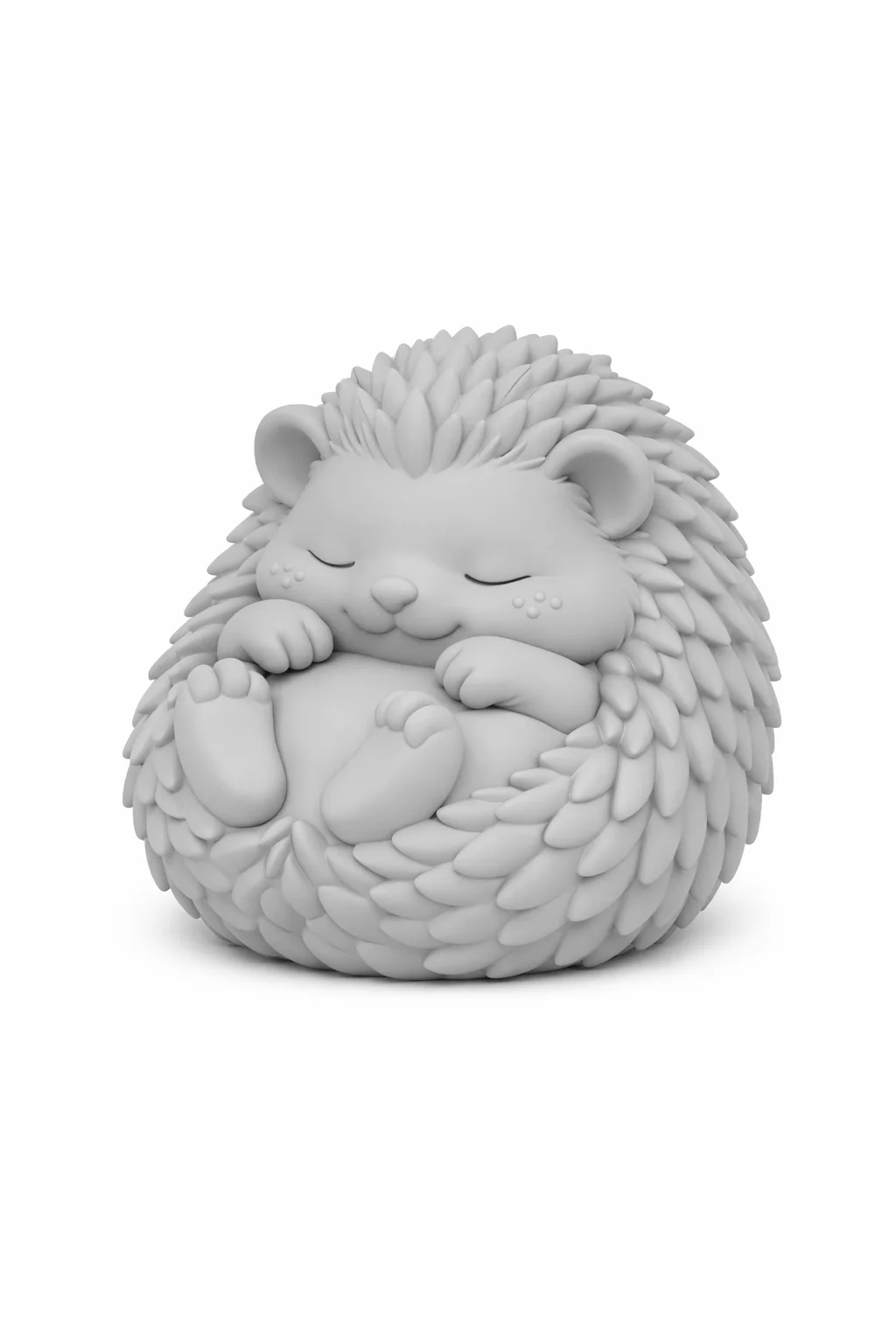 A 3D printed sleeping hedgehog figurine generated from a single prompt